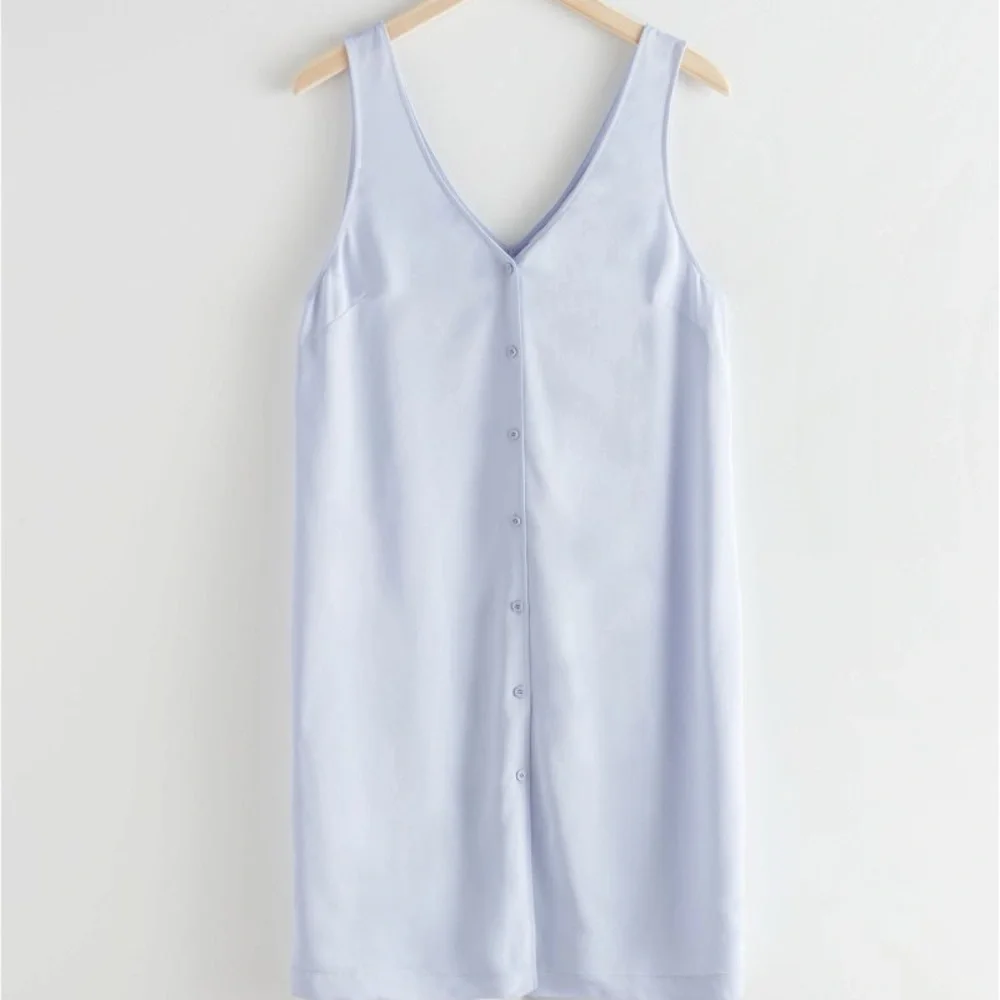 & Other Stories Eco Cupro Button Up Sleeveless Mini Shift Dress Blue EU 36 US 6 - Picture 4 of 11